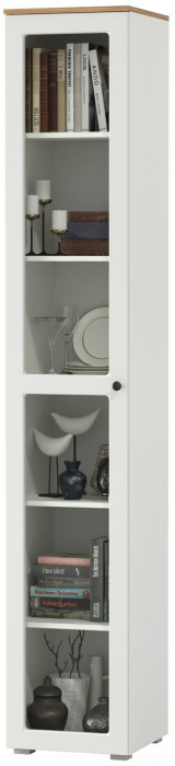 Остин 16.394.03 Шкаф-витрина(пенал), белый шагрень/дуб крафт золотой