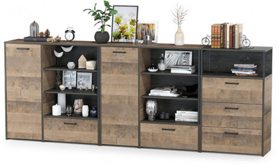 Трувор 13.307.01 Комод + 13.307.02 Комод с ящиками + 13.307.01 Комод, дуб гранж песочный/интра