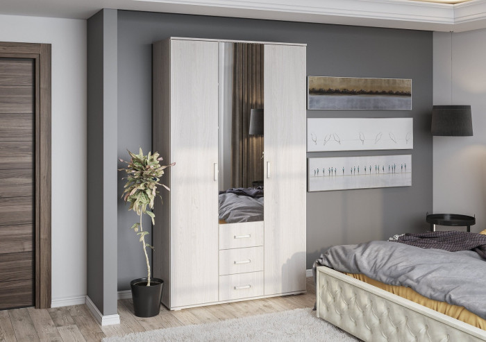 Шкаф трехдверный для одежды Белла, ясень белый