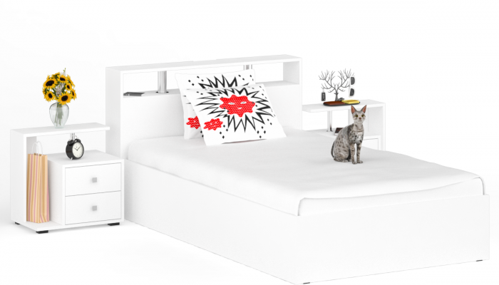 Камелия Кровать 1200 + две тумбы, цвет белый, ШхГхВ 236х217х78,2 см., сп.м. 1200х2000 мм., без матраса, основание есть