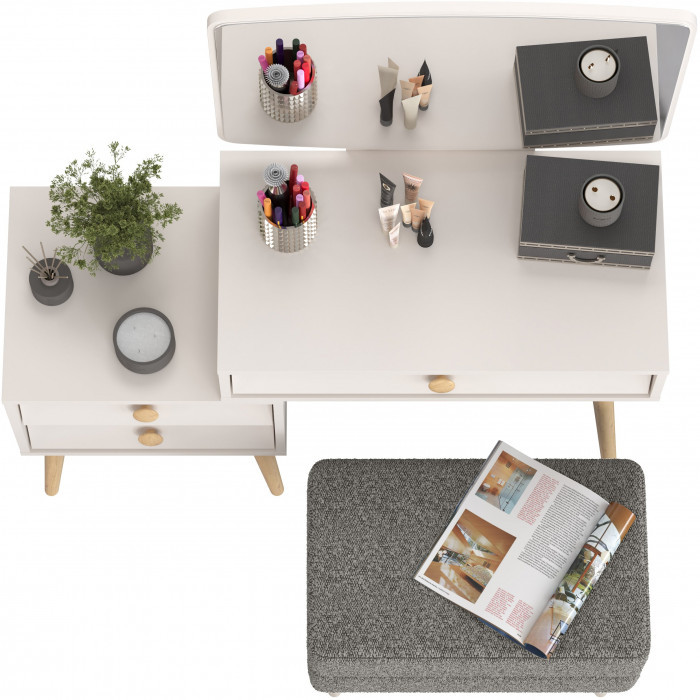 Афина Спальня 4-25901М1к.с. Трюмо + Банкетка 6-5138ТКШтем.серый Тифани, цвет кашемир серый/ткань тёмно-серая, ШхГхВ 105х38,6х129 + 55х33х46 см, ун. сб