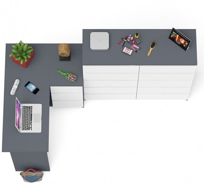 Мори Стол компьютерный МС-16 правый + Комод МК1200.10, цвет графит/белый, ШхГхВ 244,8х84,9х115 см., выдвижные ящики справа, НЕ универсальная сборка