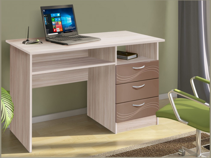 Бриз МДФ Стол письменный (Волна/Ясень шимо светлый/Шоколад)