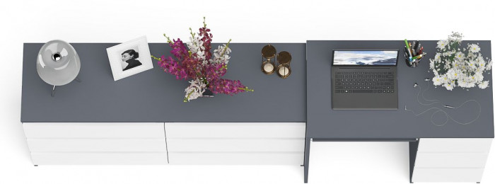 Мори Стол компьютерный МС-6 правый + Комод МК1380.6, цвет графит/белый, ШхГхВ 228х50х76,6 см., выдвижные ящики справа, НЕ универсальная сборка