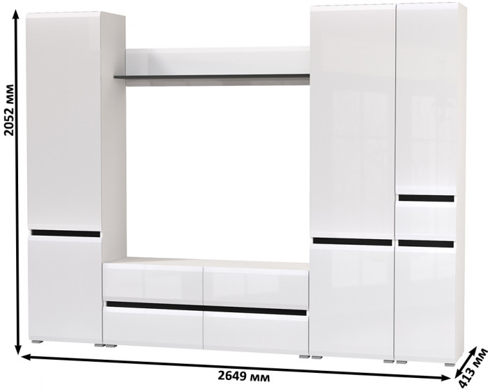 Сидней Комплектация № 057, корпус: белый/чёрный/фасады: МДФ белый глянец