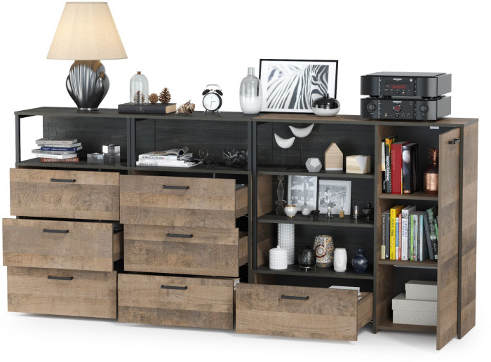 Трувор 13.307.01 Комод + 13.307.02 Комод с ящиками + 13.307.02 Комод с ящиками, дуб гранж песочный/интра