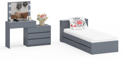 Ксения Кровать с ящиками 0900 + Стол косметический с подсветкой 110, графит