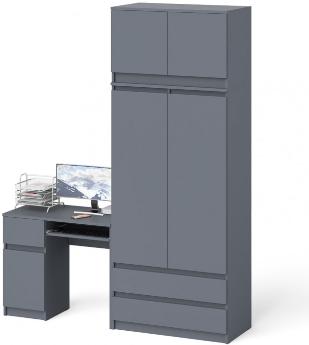 Мори компьютерный стол МС-1 левый + Шкаф МШ900.1 + Антресоль МА900.1, графит