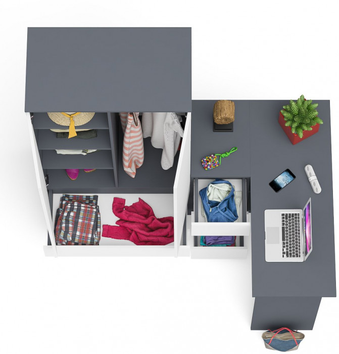 Мори Стол компьютерный МС-16 левый + Шкаф МШ900.1, цвет графит/белый, ШхГхВ 214,8х84,9х179,6 см., выдвижные ящики слева, НЕ универсальная сборка