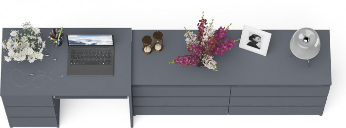 Мори Стол компьютерный МС-6 левый + Комод МК1380.6, цвет графит, ШхГхВ 228х50х76,6 см., выдвижные ящики слева, НЕ универсальная сборка