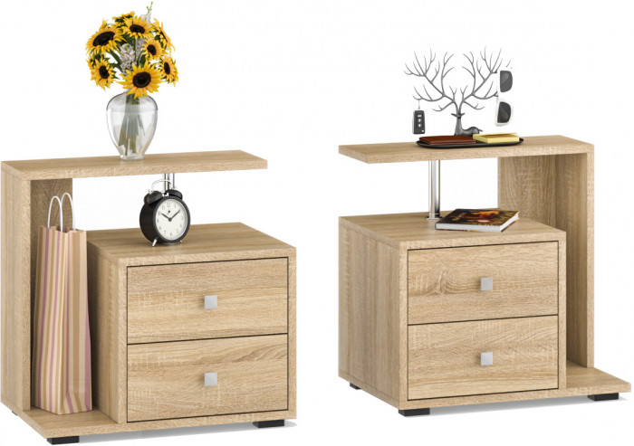 Камелия Тумба прикроватная - комплект из 2 шт.(левая + правая), цвет дуб сонома, ШхГхВ 56х39х55,2 + 56х39х55,2 см.