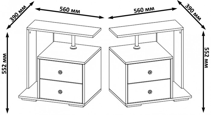 Камелия Тумба прикроватная - комплект из 2 шт.(левая + правая), цвет дуб сонома, ШхГхВ 56х39х55,2 + 56х39х55,2 см.