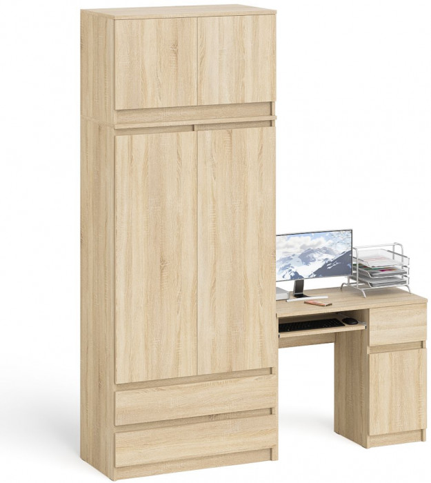 Мори компьютерный стол МС-1 правый + Шкаф МШ900.1 + Антресоль МА900.1, дуб сонома