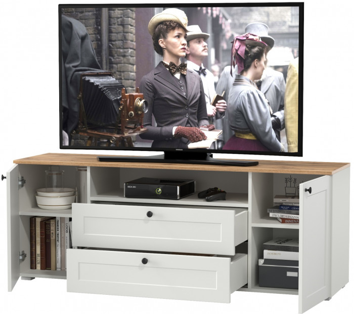 Остин 16.47 Тумба под ТВ, белый шагрень/дуб крафт золотой