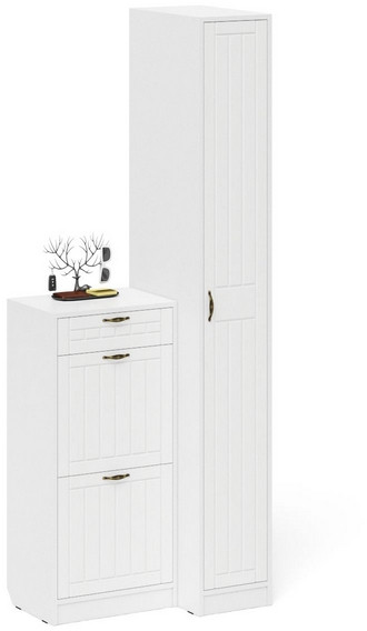 Прихожая П-6 Компоновка № 42, белая шагрень/фасады МДФ белое дерево фрезеровка прованс