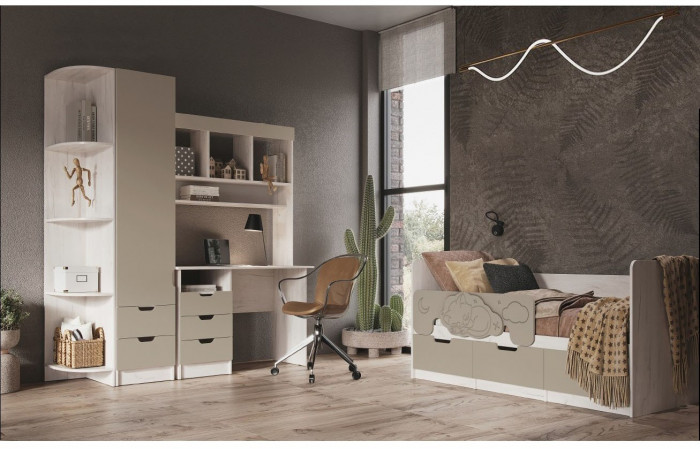 Модульная детская Юниор-4, композиция 1 (Шарли белый, Крафт белый)