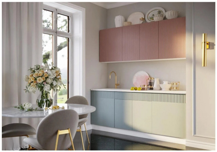 Кухня МДФ Оливия 2000 (Шарли Пинк/Шарли Мокко, Белый)