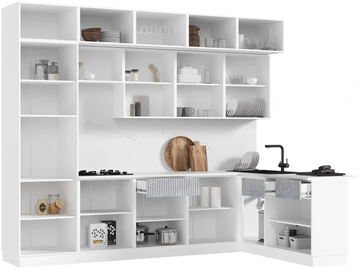 Кухня Оливия NEW 3,0х1,8м Белый глянец холодный/мрамор глянец