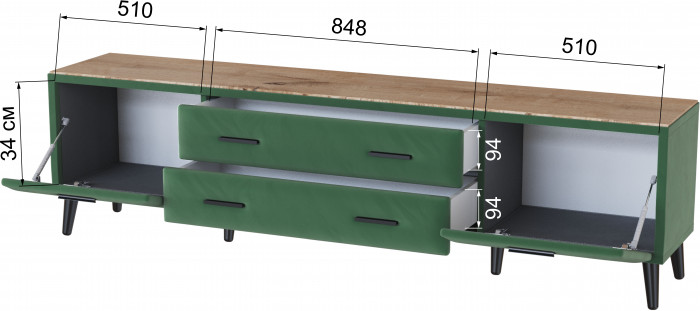 Тумба ТВ интерьерная 2,0 Пай изумруд/мдф дуб канадский