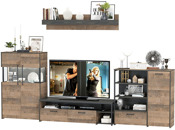 Трувор Гостиная 053, цвет дуб гранж песочный/интра, ШхГхВ 344,6х45,4х195 см., универсальная сборка