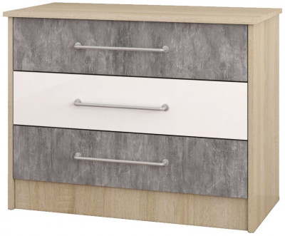 Спальня Колибри Лофт комод дуб сонома/ателье светлое+акрил белый