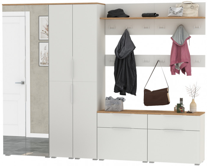 Октава Прихожая 37, белый шагрень/дуб крафт золотой/фасады МДФ белый шагрень