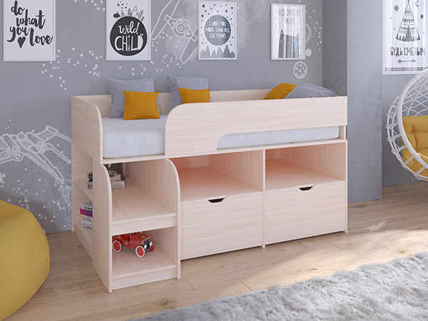 Кровать чердак Астра 9 V6 Дуб молочный/Дуб молочный