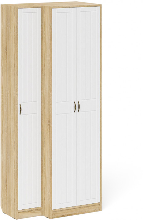 Прихожая П-6 Шкаф + Пенал, дуб сонома/фасады МДФ белое дерево фрезеровка прованс