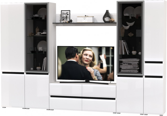 Сидней Комплектация № 058, корпус: белый/чёрный/фасады: МДФ белый глянец