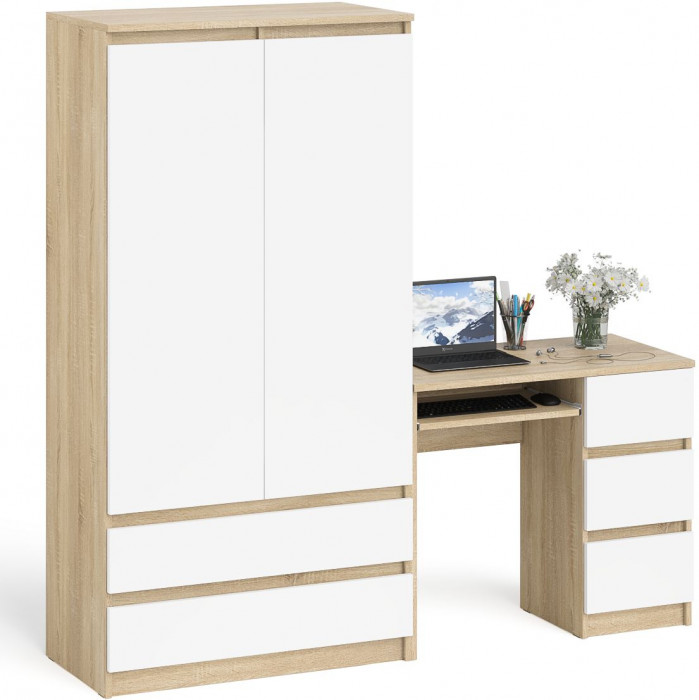Мори компьютерный стол МС-6 правый + Шкаф МШ900.1, дуб сонома/белый