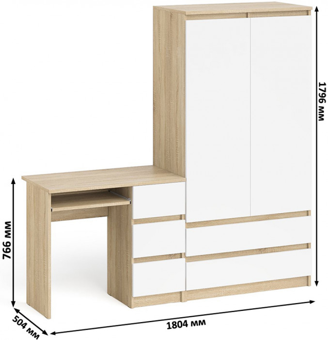 Мори компьютерный стол МС-6 правый + Шкаф МШ900.1, дуб сонома/белый