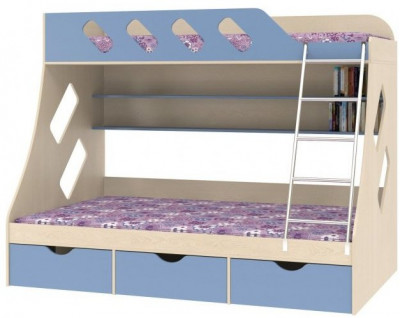 Дельта-20.01 Детская двухъярусная кровать с лестницей (Голубой, Дуб молочный)