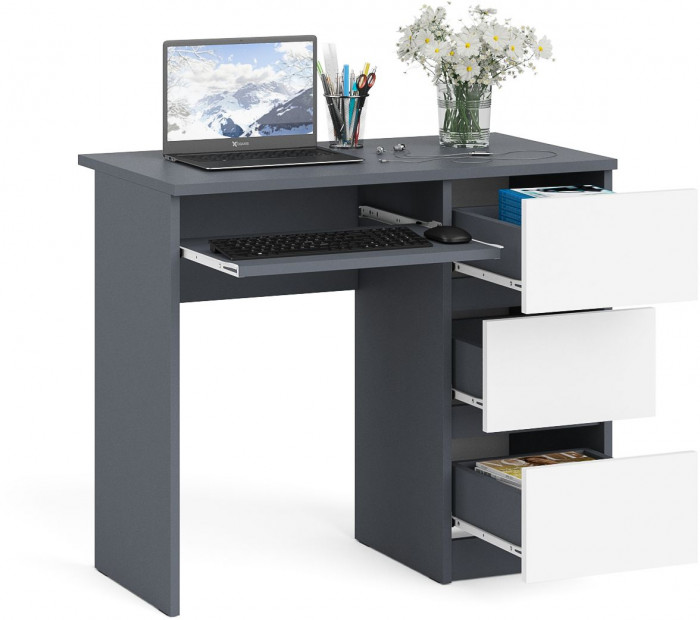 Мори Стол компьютерный МС-6 правый, цвет графит/белый, ШхГхВ 90х50х76,6 см., выдвижные ящики справа, НЕ универсальная сборка