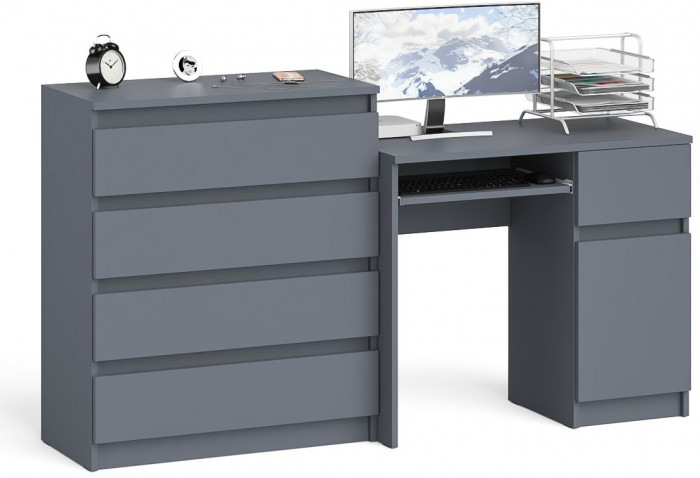 Мори компьютерный стол МС-1 правый + Комод МК800.4, графит