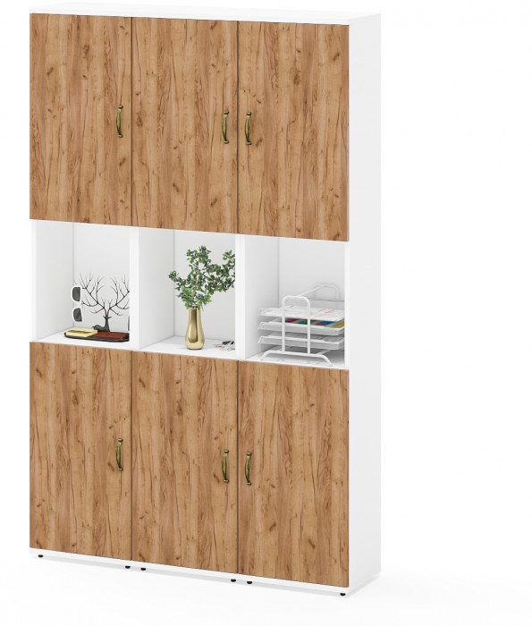 Лидер-8 Пенал 3 шт., цвет белый шагрень/крафт золото, ШхГхВ 120х30х190 см., универсальная сборка