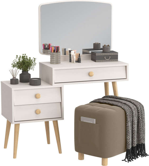 Афина Спальня 4-25901М1к.с. Трюмо + Банкетка 6-5127ТКВорех Вики, кашемир серый/ткань орех