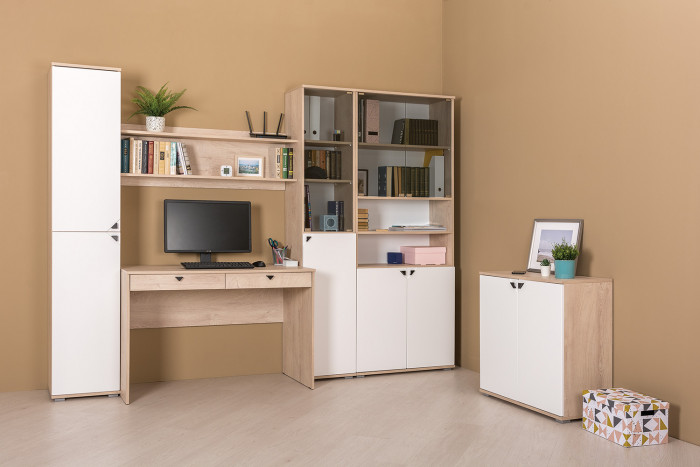 Бостон 13.155 Шкаф, дуб эндгрейн элегантный/фасады МДФ милк рикамо софт