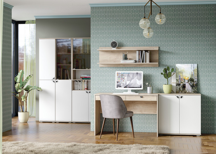 Бостон 13.155 Шкаф, дуб эндгрейн элегантный/фасады МДФ милк рикамо софт