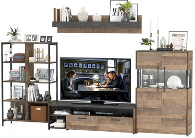 Трувор Гостиная 057, цвет дуб гранж песочный/интра, ШхГхВ 325,6х45,4х195 см., универсальная сборка