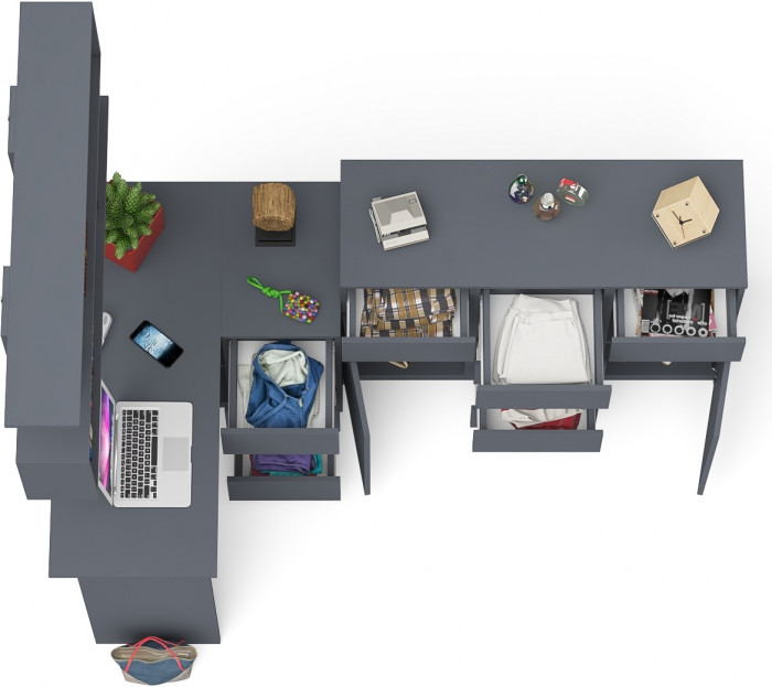 Мори компьютерный стол МС-16 правый + Комод МК1200.4 + Полка 1200, графит