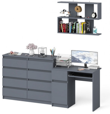 Мори Стол компьютерный МС-1 левый + Комод МК1200.8 + Полка 900, цвет графит, ШхГхВ 210,4х50х209,6 см., НЕ универсальная сборка