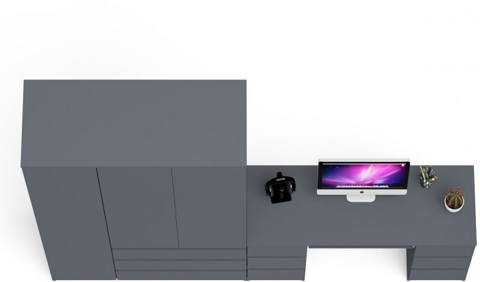 Мори Стол компьютерный МС-2 + Шкаф МШ1200.1, цвет графит, ШхГхВ 255,8х50,4х209,6 см., универсальная сборка