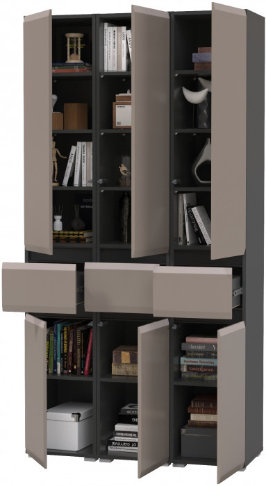 Сидней 13.202 Шкаф с ящиком 3 штуки, корпус: антрацит/фасады: МДФ веллюто капучино