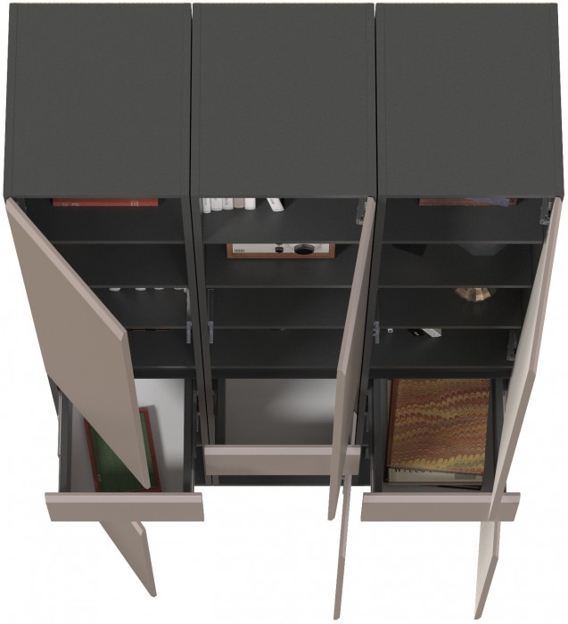 Сидней 13.202 Шкаф с ящиком 3 штуки, корпус: антрацит/фасады: МДФ веллюто капучино