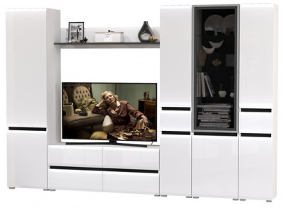 Сидней Комплектация № 059, корпус: белый/чёрный/фасады: МДФ белый глянец