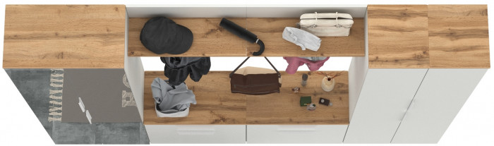 Октава Прихожая 37, цвет белый шагрень/дуб крафт золотой/фасады МДФ белый шагрень, ШхГхВ 258,6х35,4х197,6 см., универсальная сборка