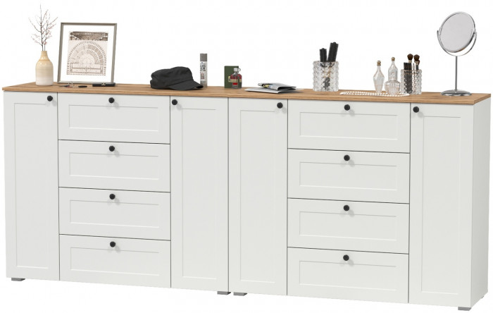 Остин 16.221 Комод + 16.221 Комод, цвет белый шагрень/дуб крафт золотой, ШхГхВ 240х41,9х99,3 см.