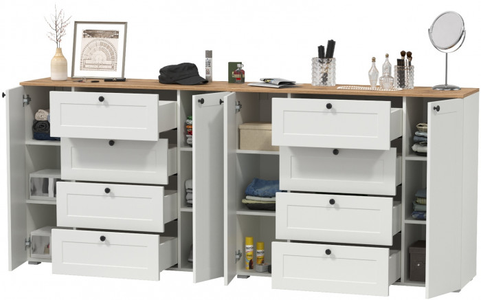 Остин 16.221 Комод + 16.221 Комод, цвет белый шагрень/дуб крафт золотой, ШхГхВ 240х41,9х99,3 см.