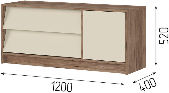 РЕЙН ТВ 01 Тумба под ТВ (1200х520х400) Фасад КАШЕМИР/Корпус ДУБ КРАФТ ТАБАЧНЫЙ