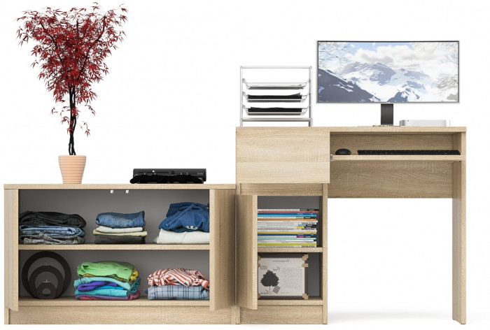 Мори Стол компьютерный МС-1 левый + Тумба МА900.1, цвет дуб сонома, ШхГхВ 180,4х50,4х76,6 см., выдвижной ящик слева, НЕ универсальная сборка